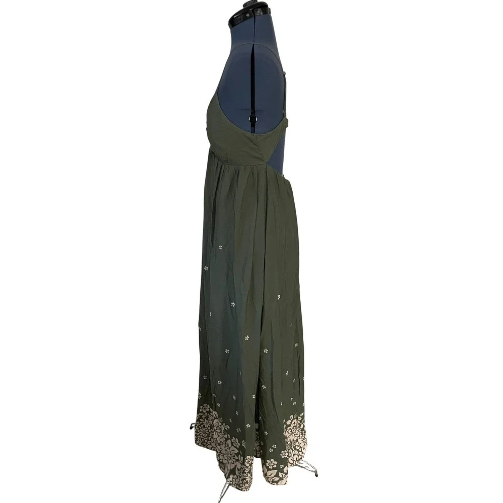 Abercrombie & Fitch Green Floral Flowy Maxi Dress Open Back Boho Fairy Beach MT